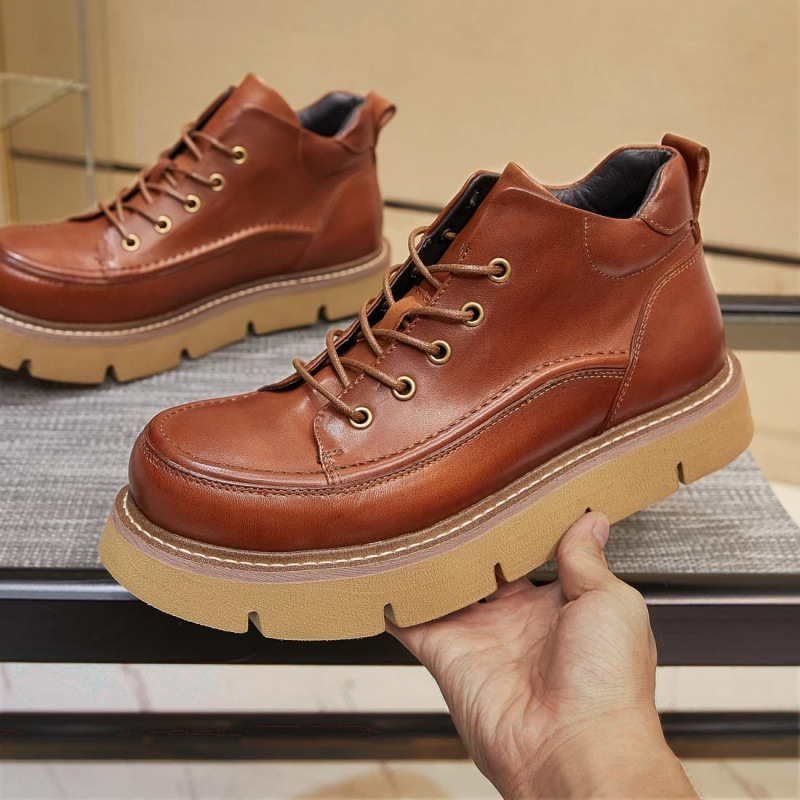 男鞋秋冬季马皮鞋马丁靴男真皮美式工装靴男皮靴休闲中帮皮鞋短靴