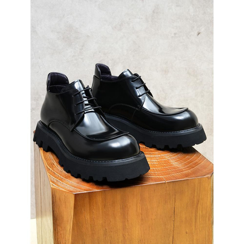 男鞋新款商务高帮皮鞋男真皮马丁靴牛皮工装靴厚底增高亮面短皮靴