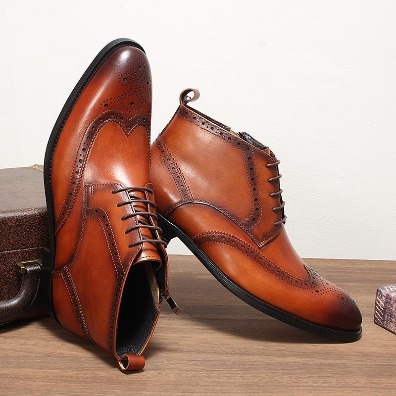 秋冬英伦风侧拉链马丁靴商务正装花高帮皮鞋高帮鞋带皮靴男